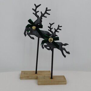 Lot of 2 Sizes Ashland Christmas Holiday Pines Leaping Reindeer Tabletop Decor